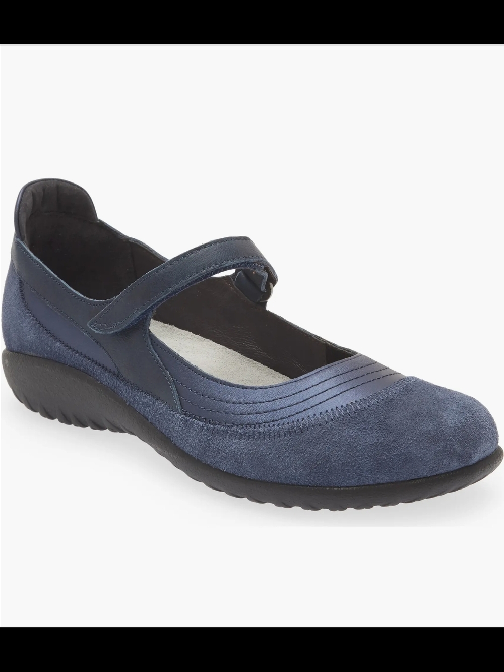 Naot Kirei Blue Suede Mary Jane Flats With Patent Velcro Strap Sz 7 38